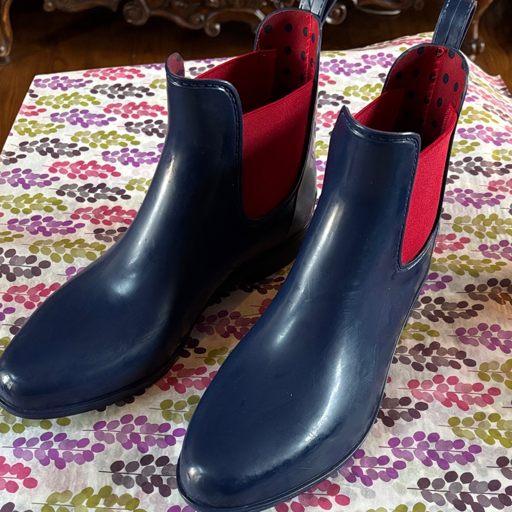 Ralph Lauren Navy Chelsea Rain Boots with Red Elastic